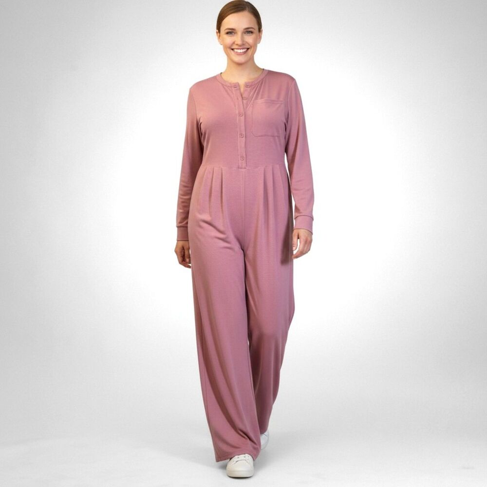 HALARA Waffle knit Henley Long Sleeve Casual Jumpsuit with Pockets, NEW! Size XL